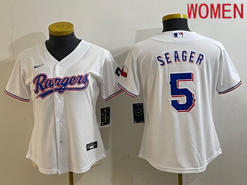 Women Texas Rangers #5 Seager White Game Nike 2023 MLB Jersey style 1